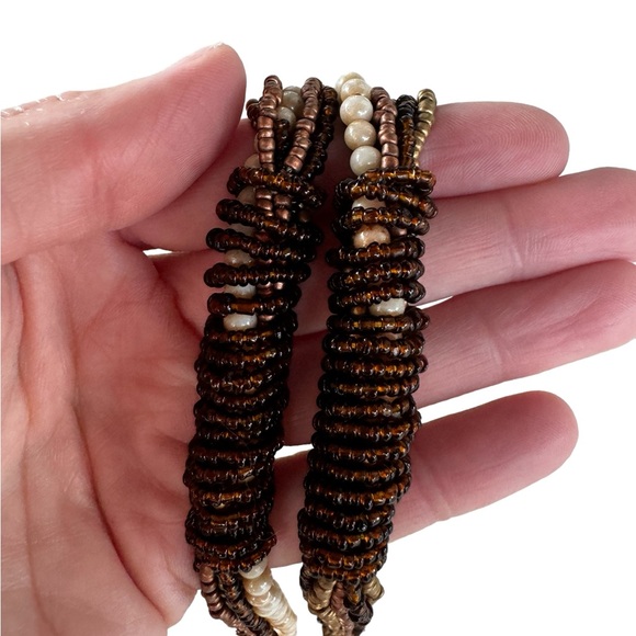 Vintage and unique brown, gold, taupe beaded tie belt - Picture 5 of 8